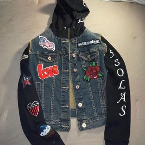 Women’s layered long sleeve hooded denim jacket with embroidery